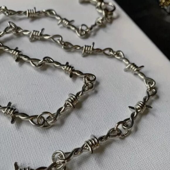 Style 22" Silver Chrome Barb Wire Biker Trucker Jean Wallet Key Chain Punk Rock - Picture 5 of 5